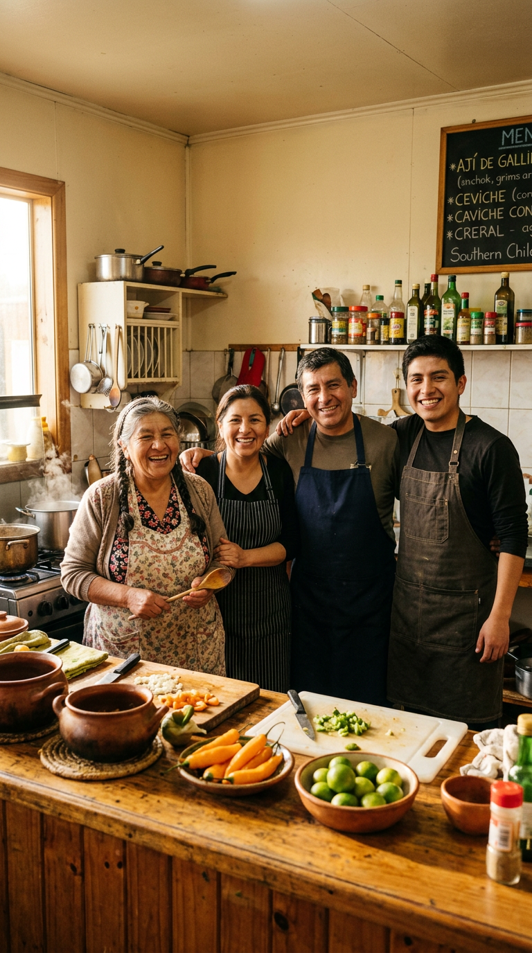 La familia de Sabor Limeño en la cocina del restaurante
